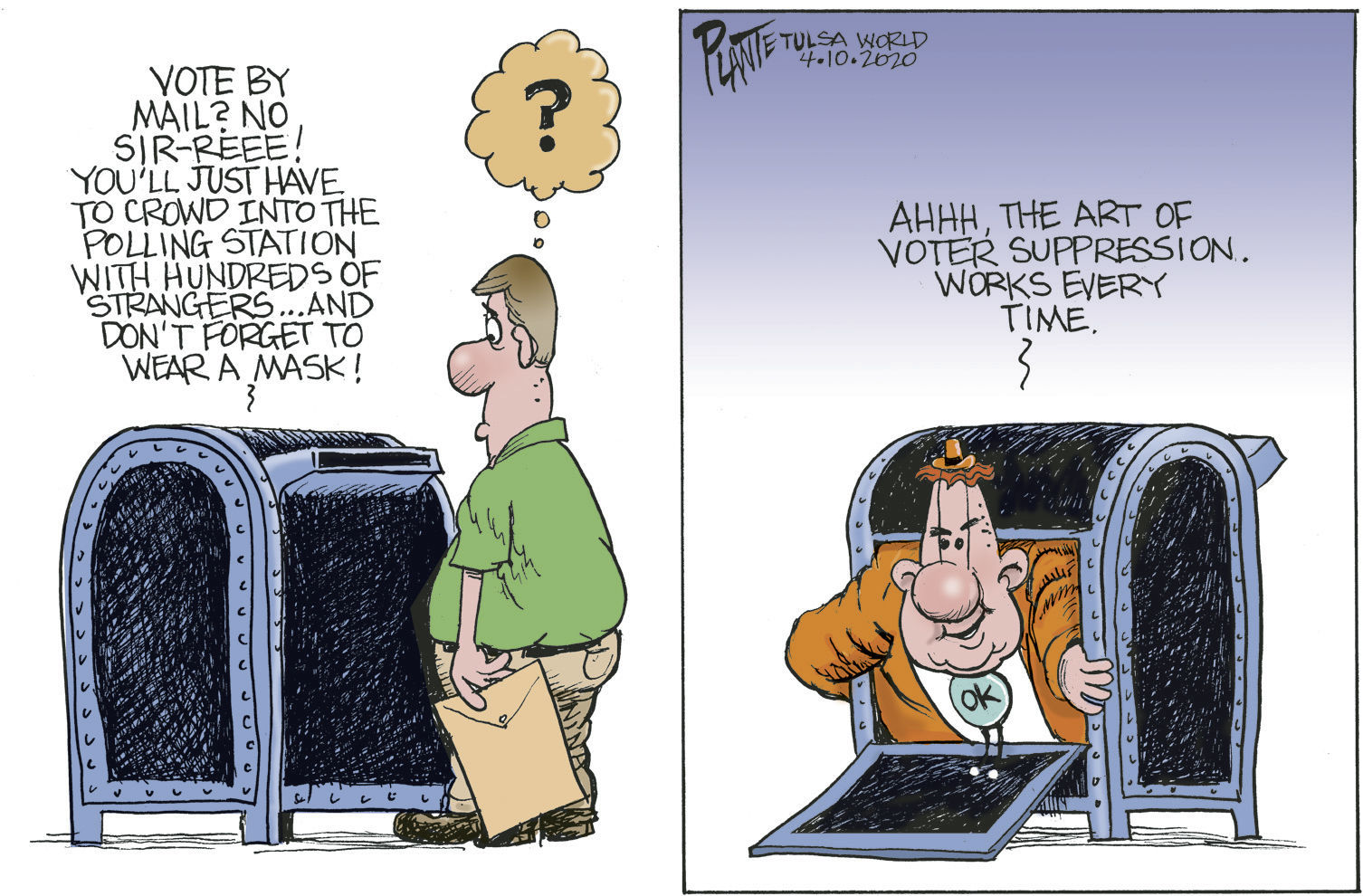 Bruce Plante Cartoon: Oklahoma vote by mail?